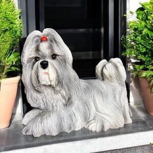 Gray and white Shih Tzu dog figurine or statue (See approximate measurements)